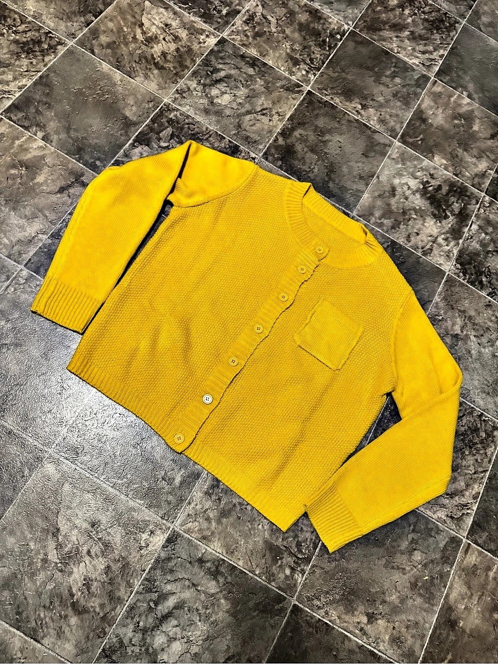 Yellow Acrylic Cardigan Size Medium Like New